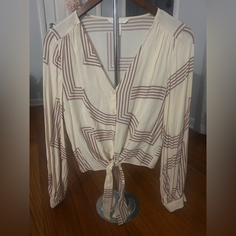 H&M Tie-Front Geometric Print Blouse